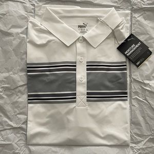 Puma Golf Dry Cell polo with Roca Patron logo on sleeve